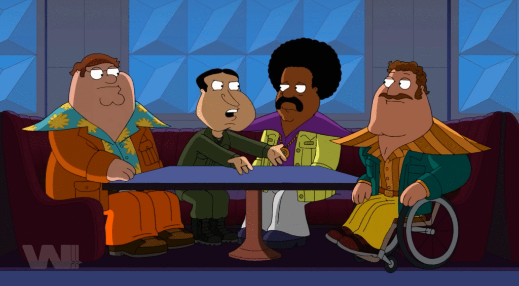 Quagmire kể lại những ký ức tang thương về chiến trường, nhưng Peter lại hồn nhiên coi đó là cơ hội để… truyền cảm hứng cho Chris