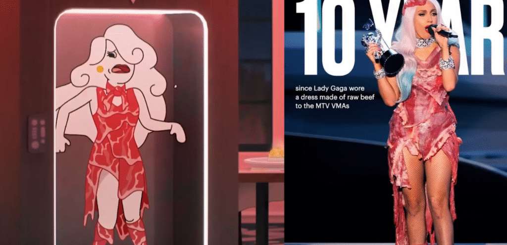 Yuki Yoshida diện bộ đồ thịt bò, copy từ Lady Gaga.