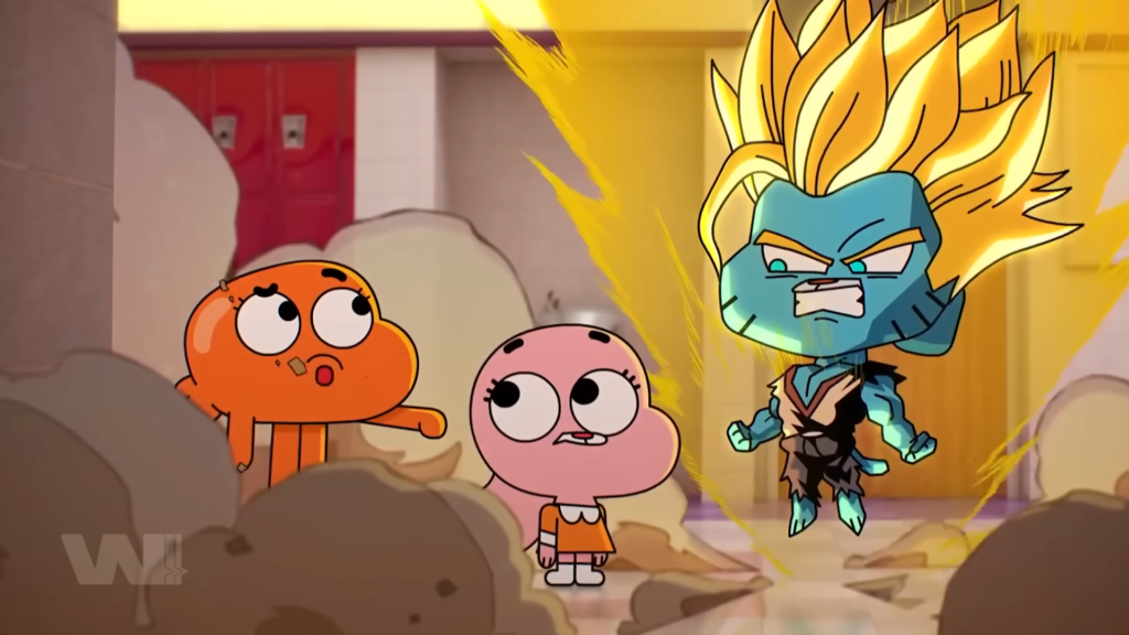 1. Gumball hoá Super Saiyan: mèo xanh nhưng năng lượng thì Dragon Ball