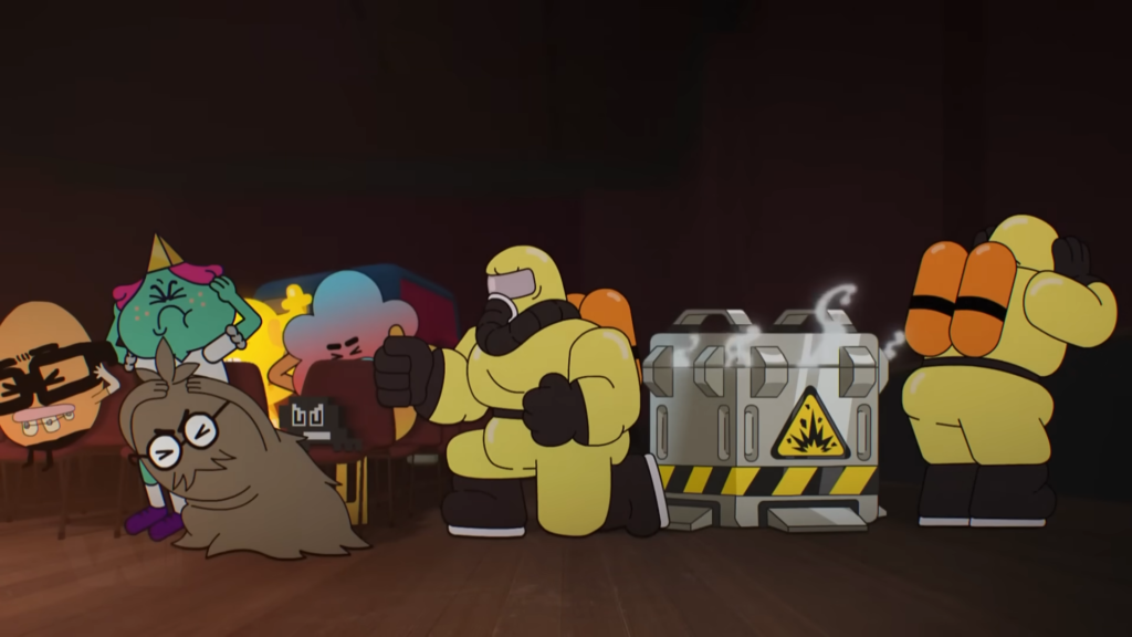 Cũng trong tập này, cảnh cả trường vội vàng tiêu hủy cây kèn của Gumball vì sợ tài năng âm nhạc của cậu được cho là gợi nhắc Monster, Inc