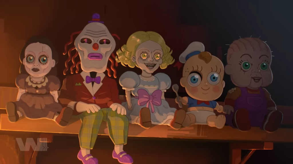 búp bê gợi Annabelle trong chiếc xe van đỏ