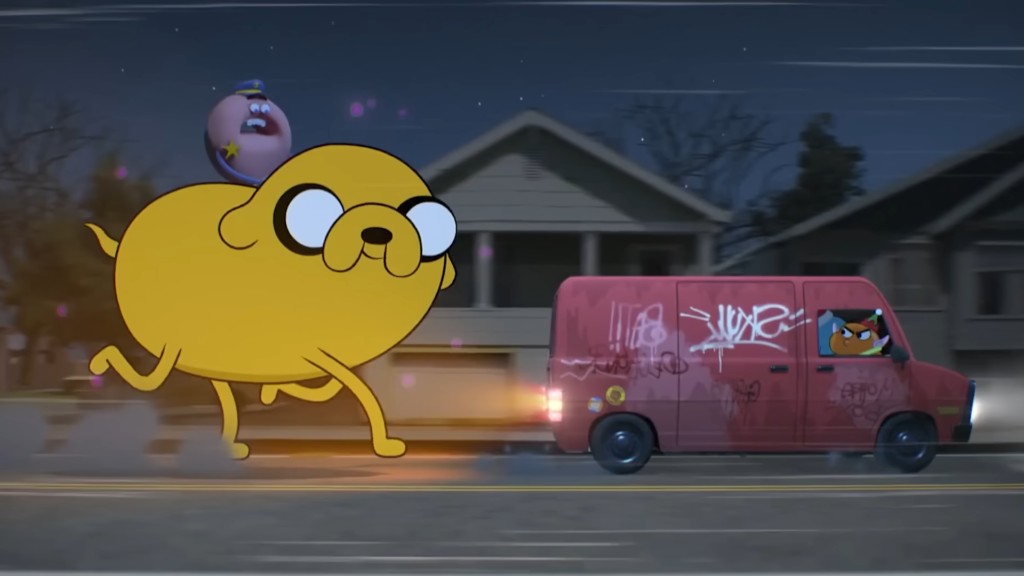 Jake trong Adventure Time xuất hiện khi Gumball dùng đá ma thuật biến xe cảnh sát